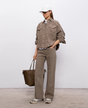 Brunello Cucinelli Brown striped T-shirt with pockets MQ984ES810