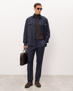 Stefano Ricci Blue wool shirt with emblem M8J6300190T6054