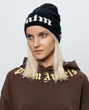 Palm Angels Black hat with logo pattern PAMLC003KN003w