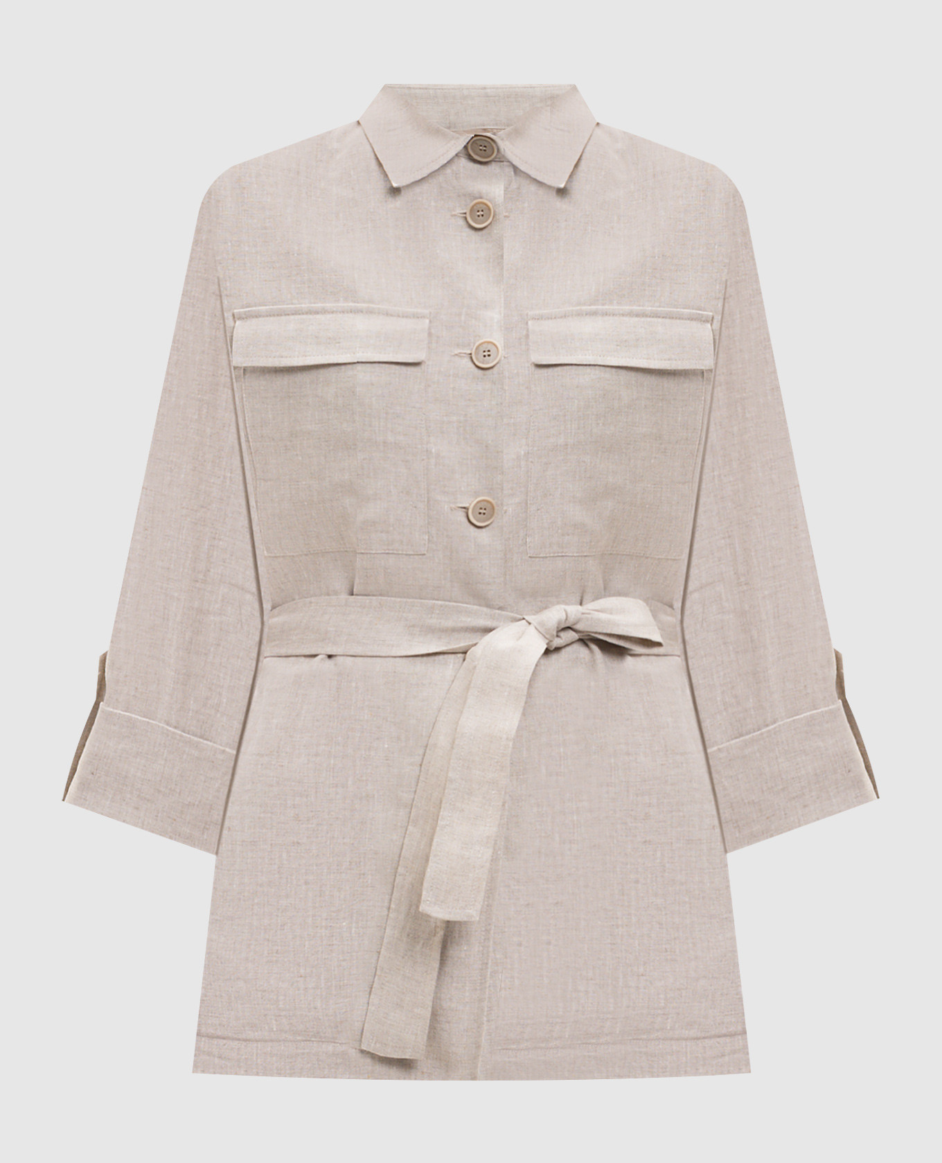 Beige Leinenhemd mit Gürtel