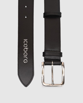 Iceberg Black leather belt with textured logo 66016900