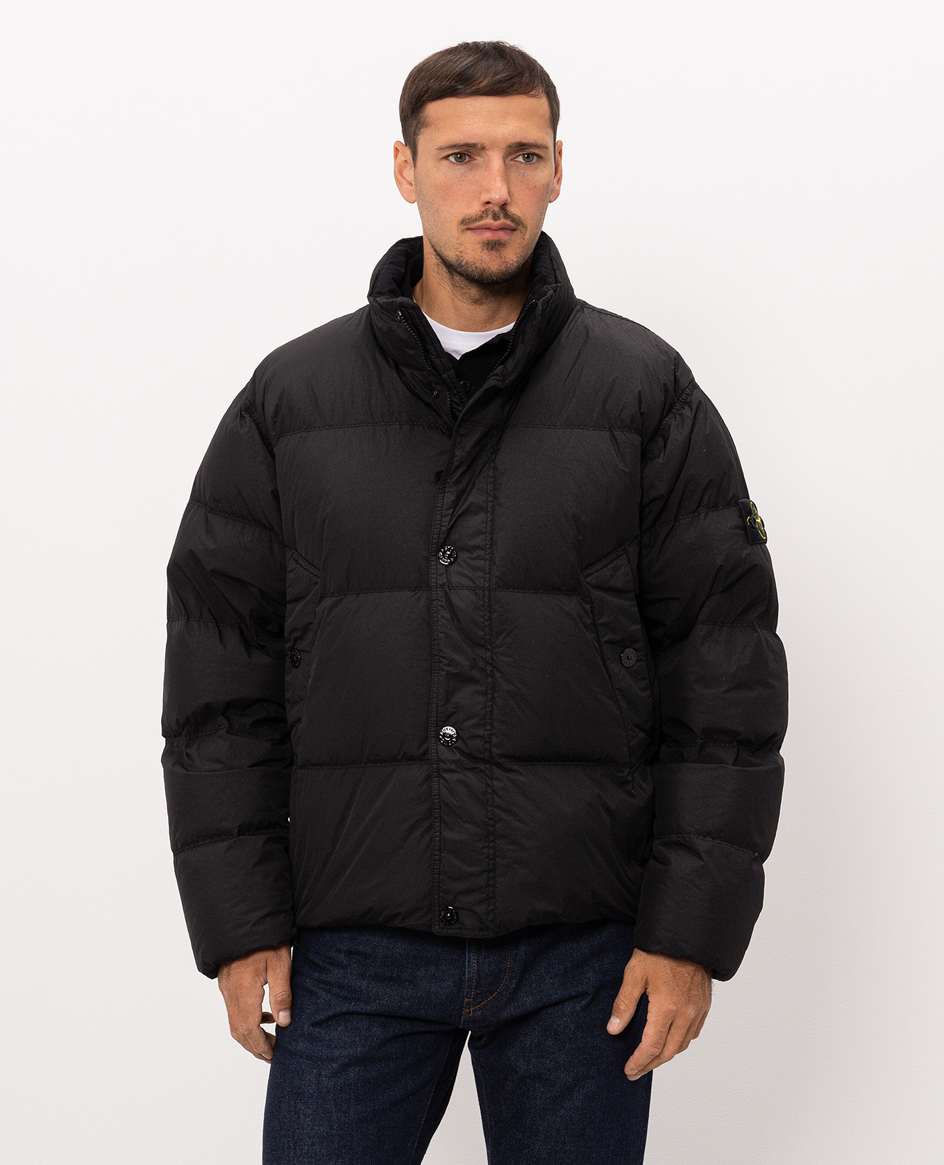 Black down jacket with logo patch Stone Island 3