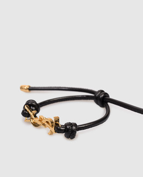 Saint Laurent Cassandre black leather cord bracelet 861459AAF9R
