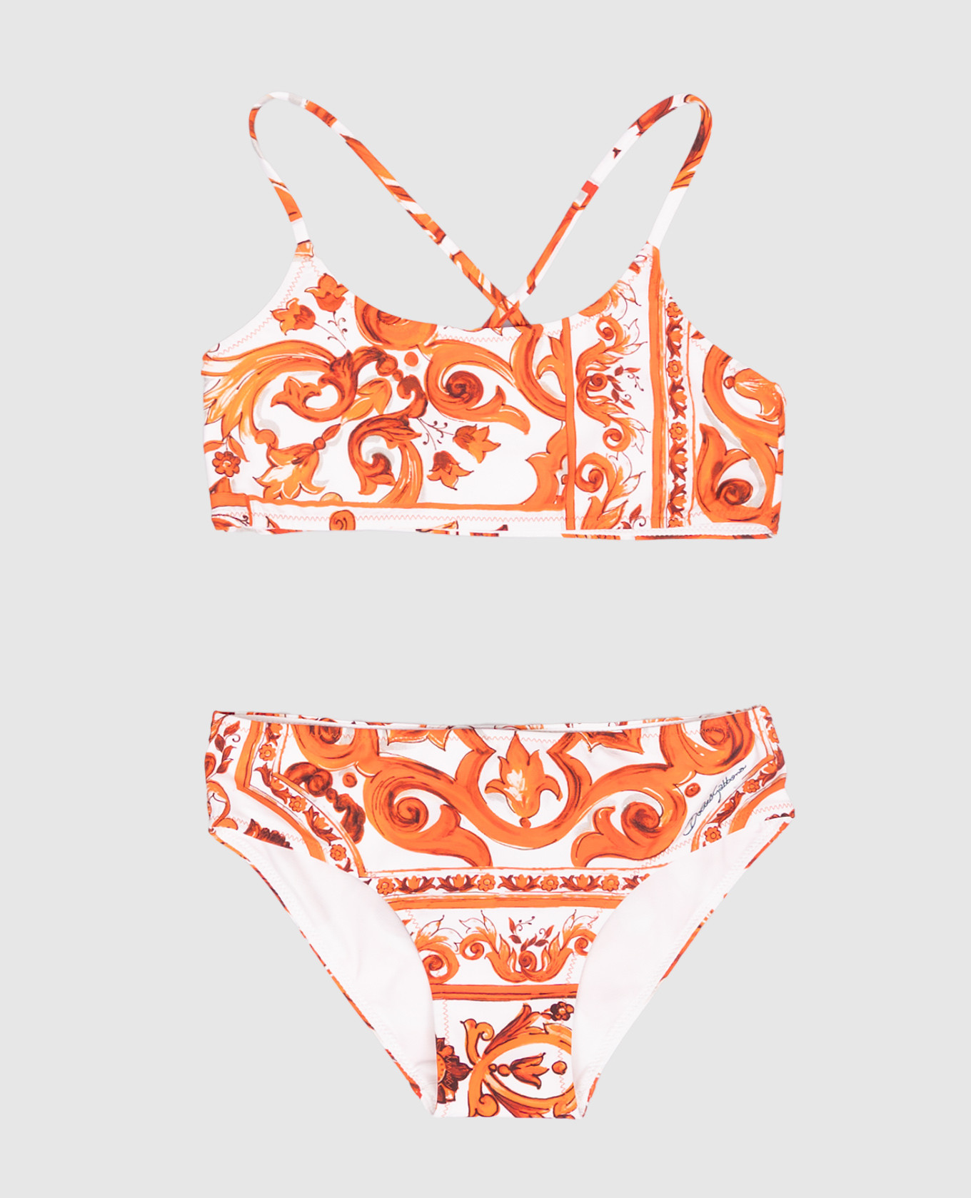 Children's white swimsuit with Majolica print Dolce&Gabbana
