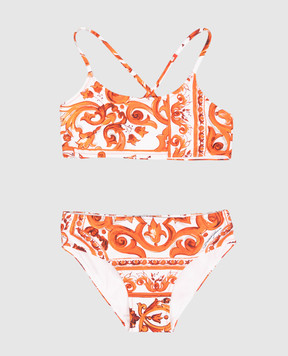 Dolce&Gabbana Children's white swimsuit with Majolica print L5J881ON0GU812+