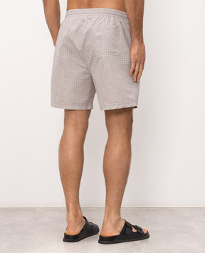 Brunello Cucinelli Beige patterned swim shorts with embroidered logo MR847043P