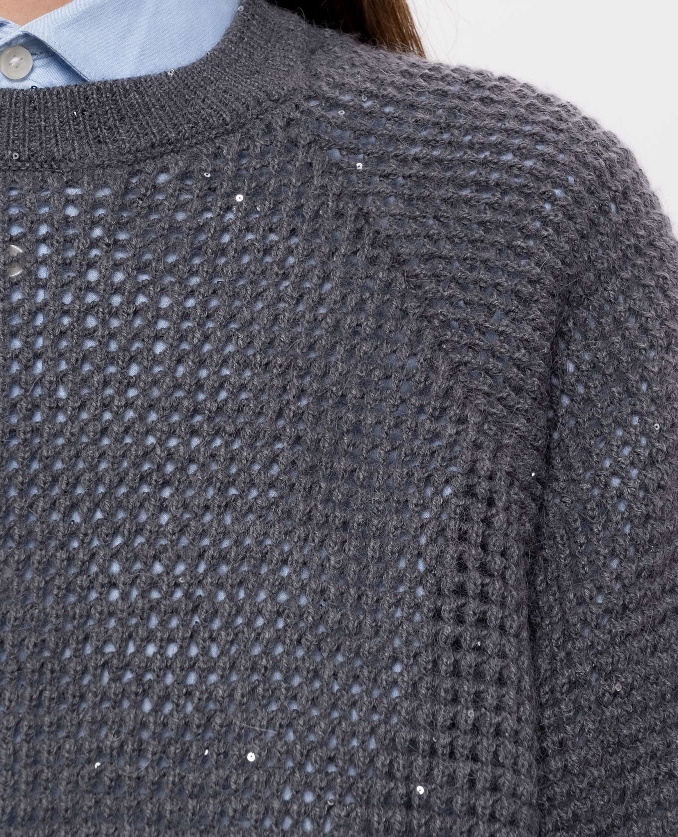 Gray short-sleeved alpaca sweater Peserico 5