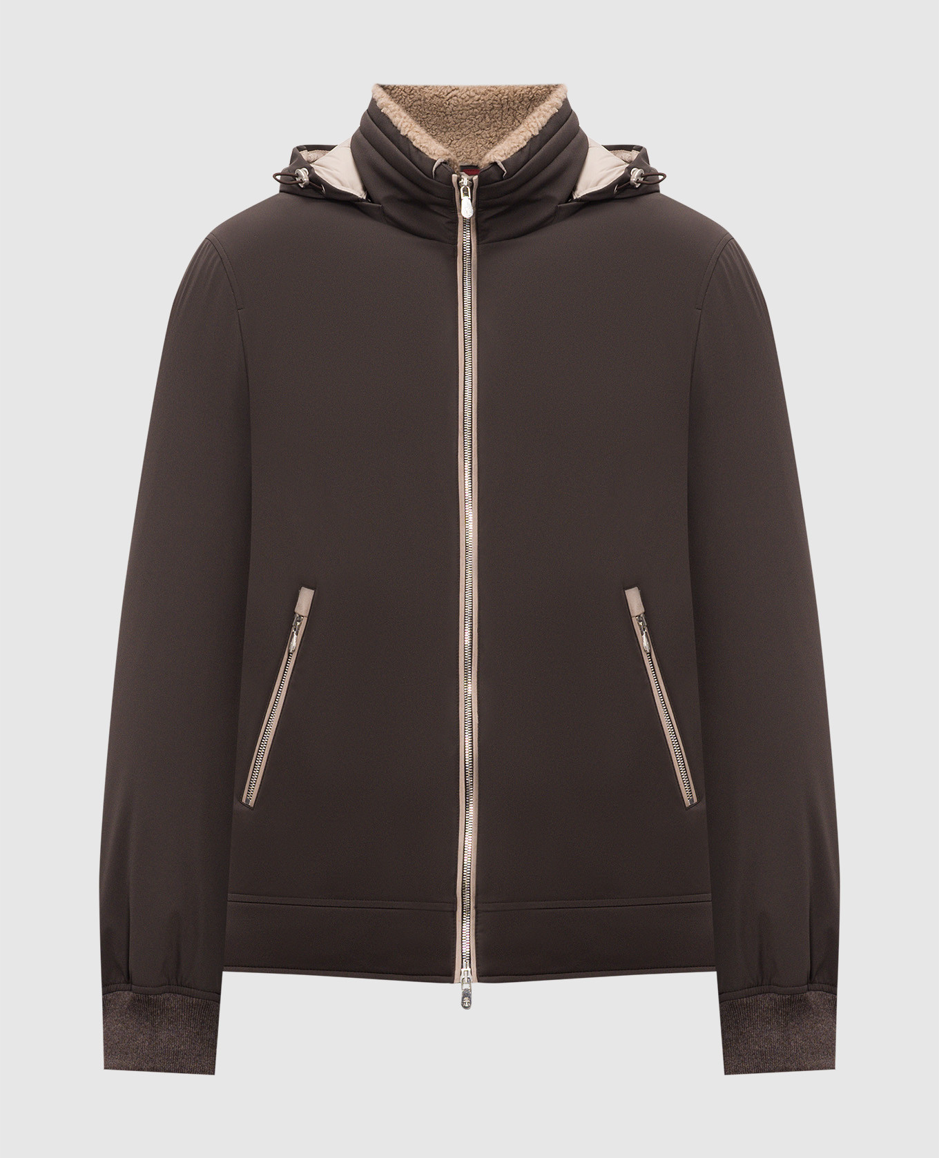 Brown down jacket with contrasting trim