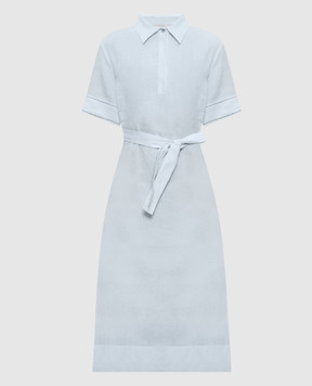 Peserico Blue linen dress with monil chain S0241602647