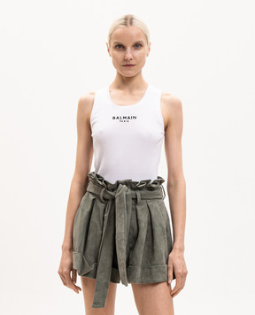 Balmain White ribbed T-shirt with logo embroidery HF1EB075BD10