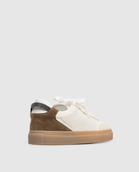 Brunello Cucinelli Beige combination sneakers with a monil chain MZSFG3197
