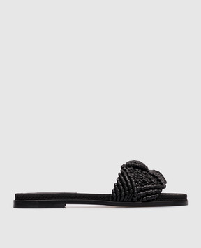 Agnona Black leather flip-flops with weaving LI1102L8265