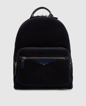 Santoni Blue suede backpack with embossed logo UIBBA2364ENASNQ