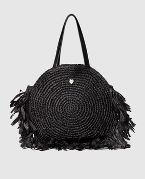 Twinset Black woven tote bag with fringe 261LB7BAA