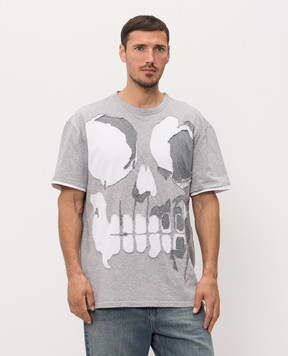 Alexander McQueen Grey melange T-shirt with applique 873647QXAA8