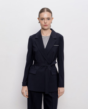 Peserico Navy double-breasted wool jacket with monil chain A01747A02008