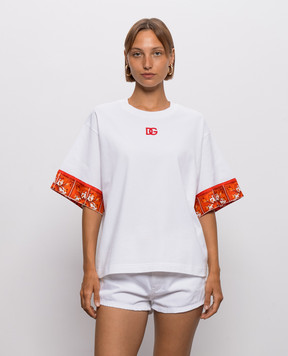 Dolce&Gabbana White T-shirt with monogram embroidery F8V06ZGDDT1