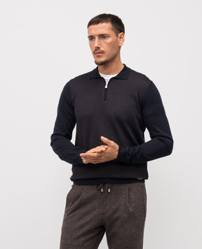Enrico Mandelli Blue wool and silk polo shirt with logo 2K040A5904