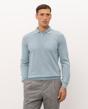 Enrico Mandelli Blue wool polo shirt with pattern 4K055A6210