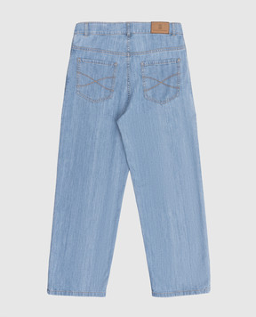 Brunello Cucinelli Children's blue jeans with logo patch BH263D317C