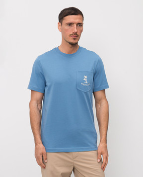 Moncler Blue T-shirt with embroidery L10918C0005489B8U