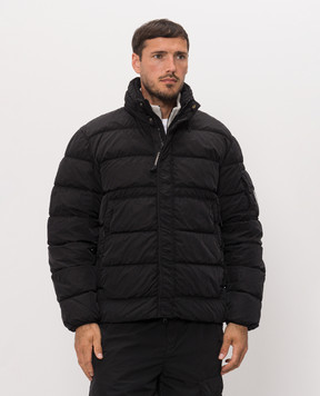 C.P. Company Black down jacket with logo patch MOW012A005904G