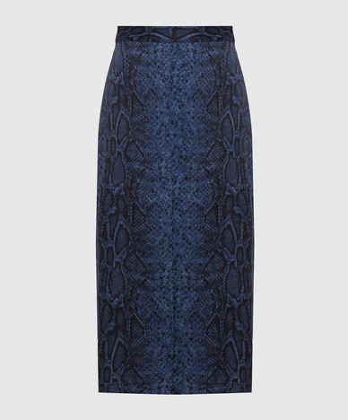 Blue skirt with reptile leather print