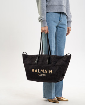 Balmain Black woven raffia tote bag with logo GN1FI015TRAA