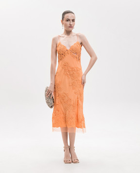 Ermanno Scervino Orange silk midi dress with embroidery D482Q740FDAPQYE