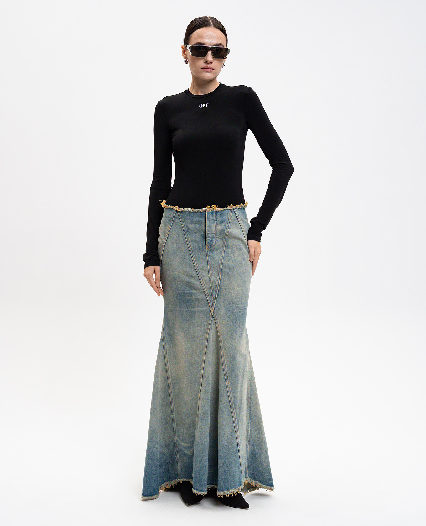 

Blue maxi skirt with frayed effect Off-White, Light blue