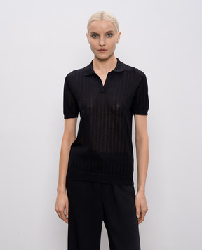 Kiton Black patterned silk polo shirt D61786K0920H