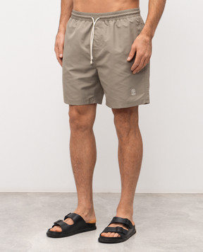 Brunello Cucinelli Khaki swim shorts with logo emblem MW817043