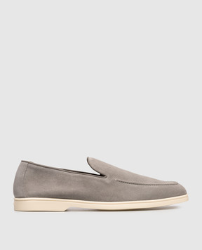 Doucal's Grey suede loafers with logo DU3413NWMAUY009