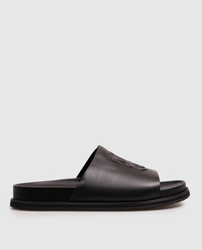 AMIRI Black leather flip-flops with textured monogram AMCSCA1010