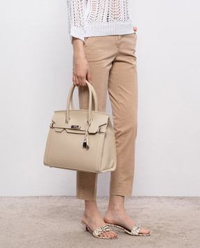 Gianni Notaro Beige leather satchel bag with pendant 253DOLLARONIKEL