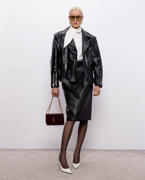 Saint Laurent Black glossy leather biker jacket 865076YCUX2