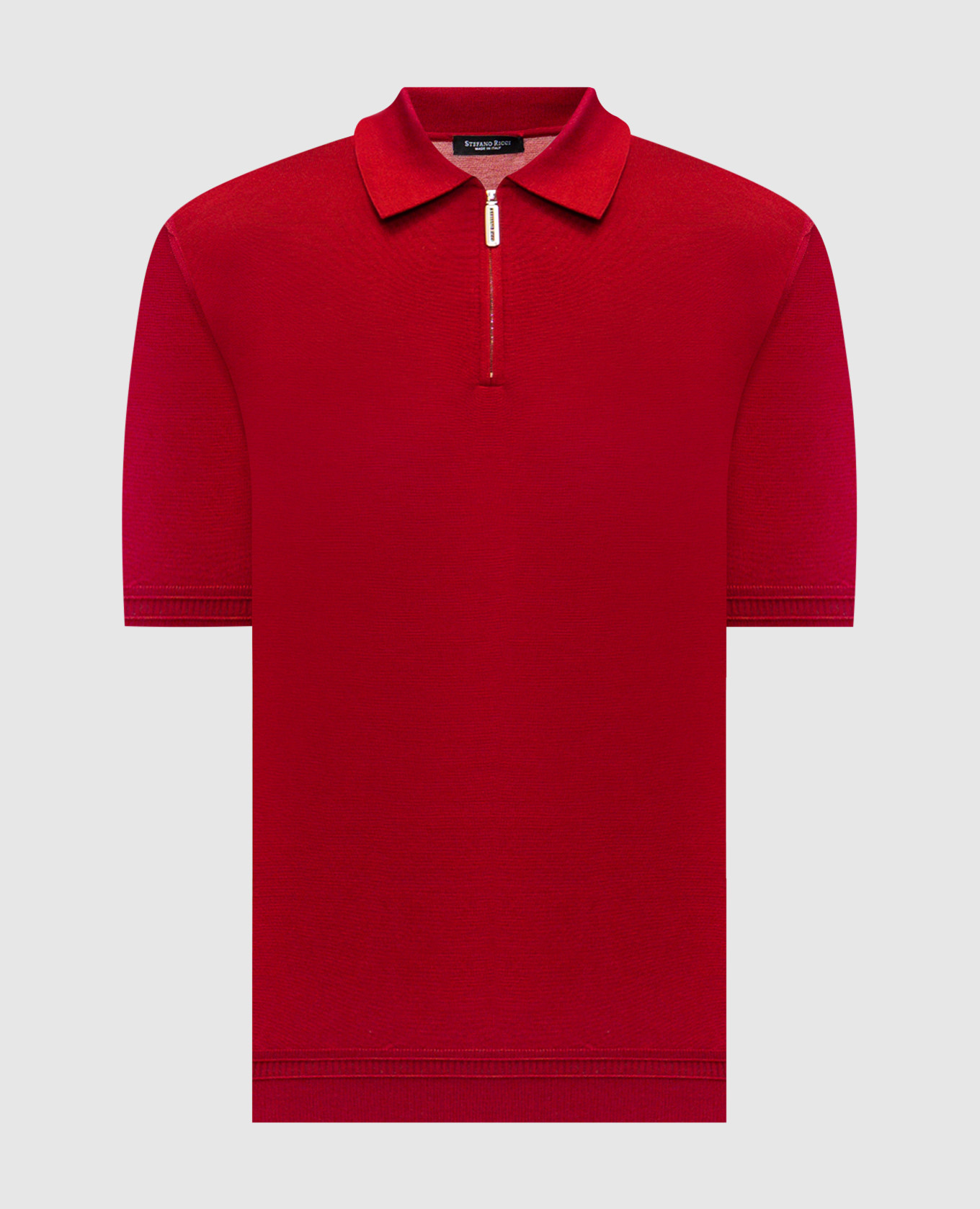 Burgundy silk polo shirt with embroidered monogram logo