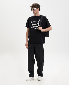 Palm Angels Black T-shirt with contrast Skull print PMAA109S26JER004