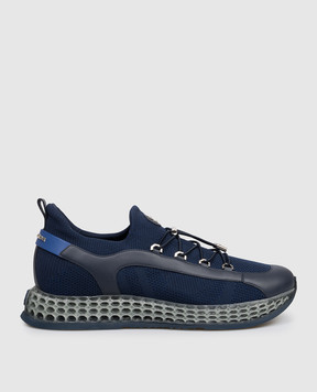 Stefano Ricci Blue combination sneakers with textured logo UR88G6673TSWY