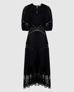 Twinset Black linen dress with openwork inserts 261TT2240