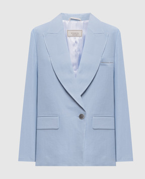 Peserico Blue linen jacket with monil chain A0111602606