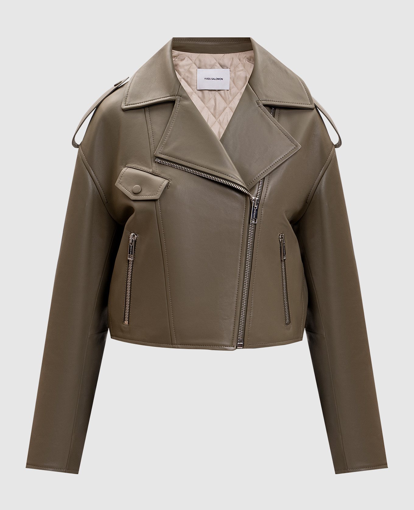 

Khaki leather jacket Yves Salomon