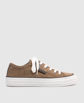 Brunello Cucinelli Brown suede sneakers with a monil chain MZSFG3221