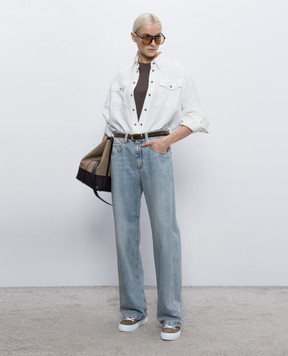 Brunello Cucinelli Contemporary Loose Blue Jeans with Monil Chain MA095P5565