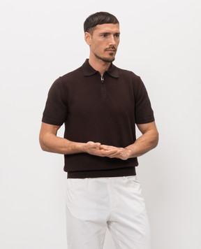 Canali Brown cotton polo shirt with woven pattern MK02461C0454