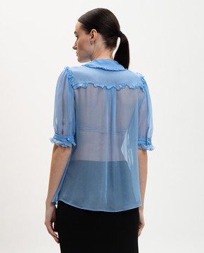 Dolce&Gabbana Blue silk blouse with ruffles F5U03TFU1UR