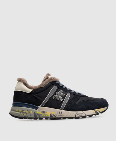 Blue Lander combination sneakers with fur