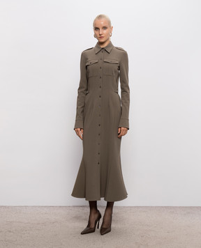 Thierry Mugler Khaki shirt dress with wool 26F1RO18601035