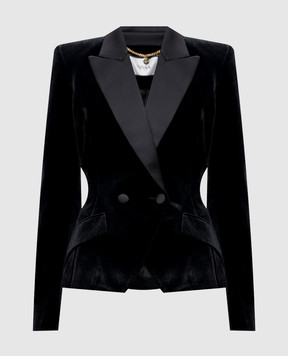 Nissa Black double-breasted velour jacket SS1383