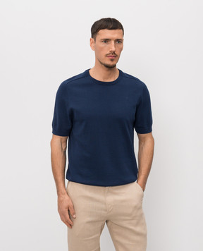 Trussardi Blue silk T-shirt with embroidered emblem M0618000066NMK617K00